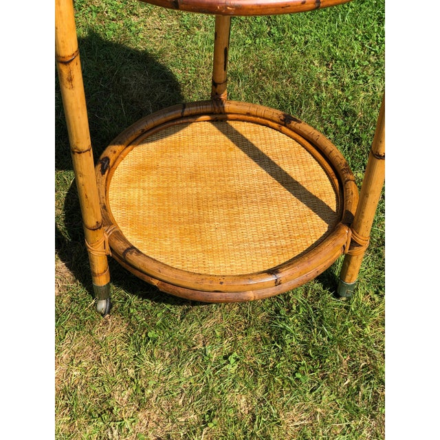 Traditional Vintage Circular Rattan Bar Cart For Sale - Image 3 of 7