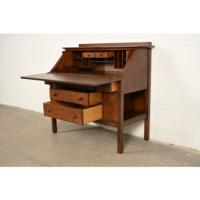 Wood L. & J. G. Stickley Antique Mission Oak Arts & Crafts Drop Front Secretary Desk, Newly Refinished For Sale - Image 7 of 15