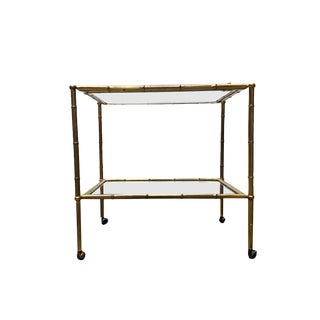 Mid-Century Hollywood Regency Style Brass Fake Bamboo Tray Serving Cart or Side Table, 1960s For Sale