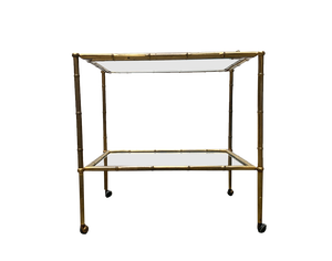 Mid-Century Hollywood Regency Style Brass Fake Bamboo Tray Serving Cart or Side Table, 1960s