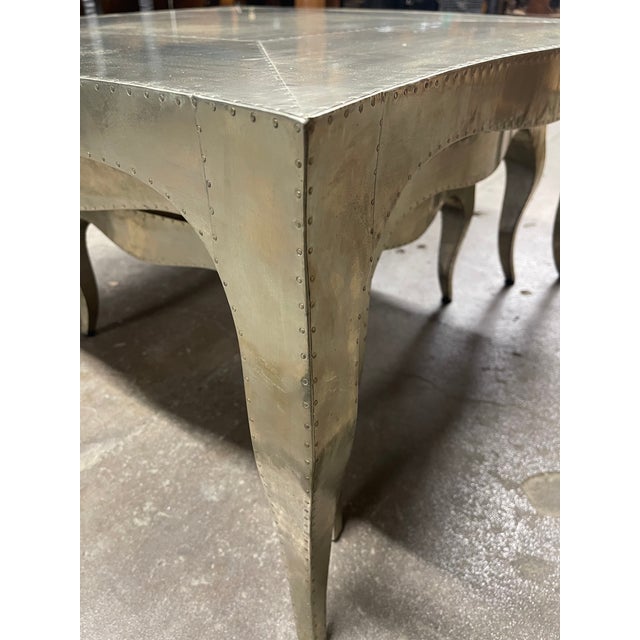 Louise Art Deco Industrial Style Metal-Clad Nesting Coffee Tables by Paul Mathieu—Set of Three For Sale - Image 9 of 12