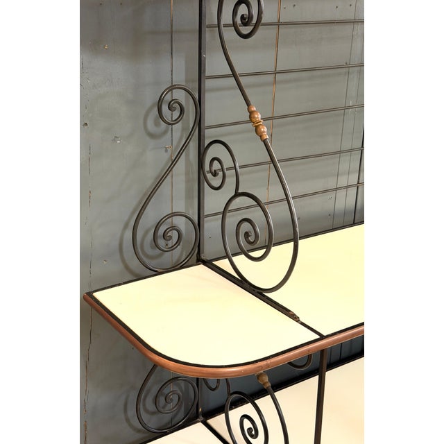 Maison Jansen Style Iron Brass & White Glass Bakers Rack with Cabinet, 1950s For Sale - Image 4 of 18
