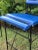 Vintage Counter Stools : Chic Mid-Century Ilana Goor Style Counter Height (For 36” High Island/ Counter) Iron Stools - A Pair -in Blue Faux Leather For Sale - Image 10 of 12