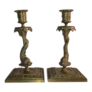 Antique Bronze Candle Holders - Candlesticks Pair