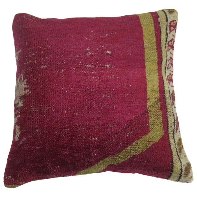 Pillow made from a border of a glamorous antique Turkish Ghiordes early 20th century rug. 1'4'' x 1'4''