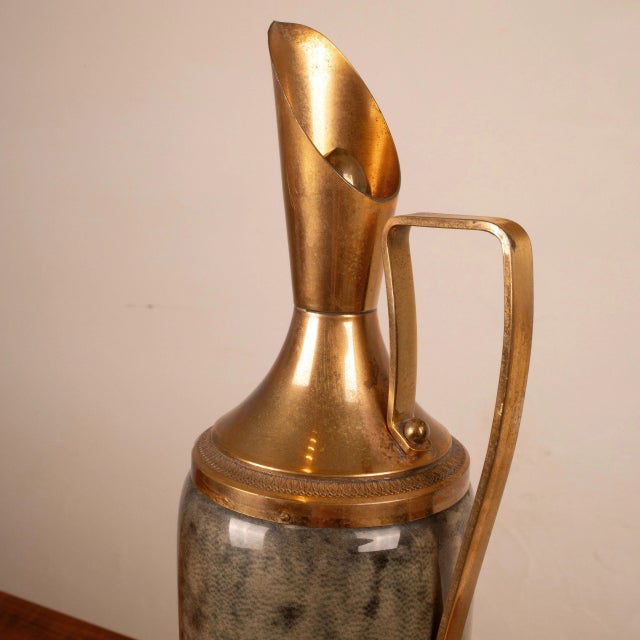 Grey Parchment and Brass Thermos from Macabo, Cusano Milanino, Italy, 1960 For Sale - Image 9 of 15
