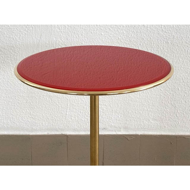 Tecno Vintage Italian Side Table in Brass and Red Glass by Osvaldo Borsani for Tecno, 1950s For Sale - Image 4 of 13