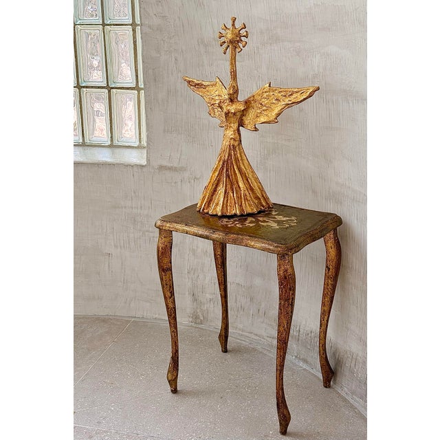 Vintage Mid-Century Italian Florentine Neoclassical Giltwood Rectangular Table. Slender cabriole legs with intricate hand...