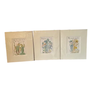 Set of 3 Original Antique Chromolith Prints by W. Crane 1889 London.