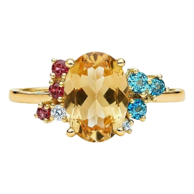 Blue Topaz Multicolor Ring in 14k Gold, Size 7.5 For Sale