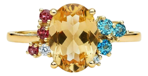 Blue Topaz Multicolor Ring in 14k Gold, Size 7.5