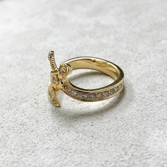 Gold Syna Yellow Gold Sword Ring with Bright Diamonds For Sale - Image 8 of 10
