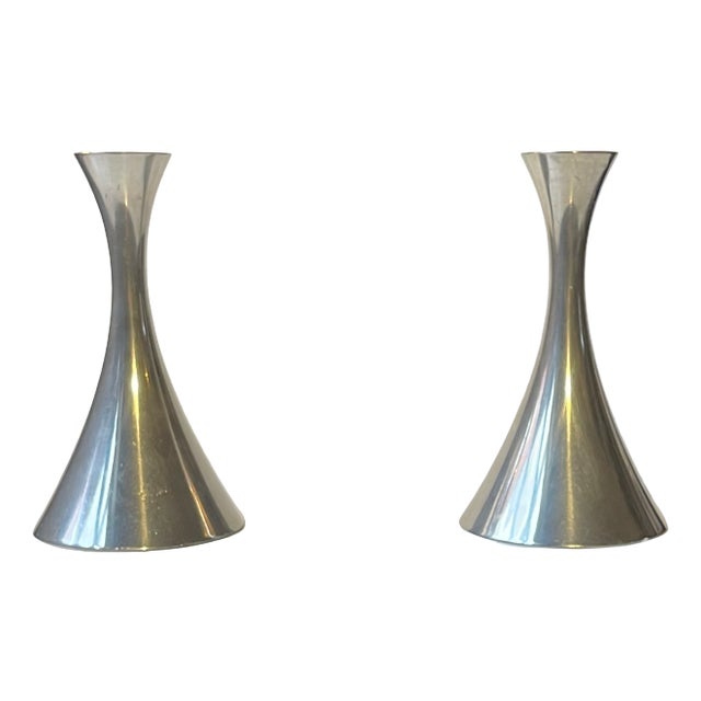 Vintage Pewter Candlesticks by Arne Eskers for Just Andersen, 1950s, Set of 2 For Sale