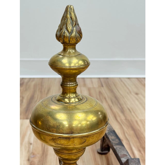 Early 19th Century Antique French Baroque Brass Fireplace Andirons-Chenets, Pair For Sale - Image 5 of 7