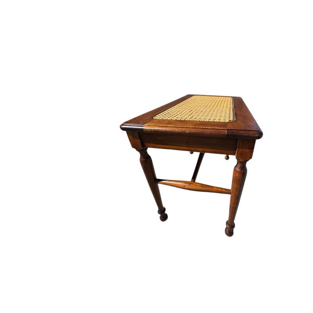 Antique Victorian Pre-1930 Caned Bench Woven Cane Seat Piano Hall Bench Wood For Sale - Image 10 of 18