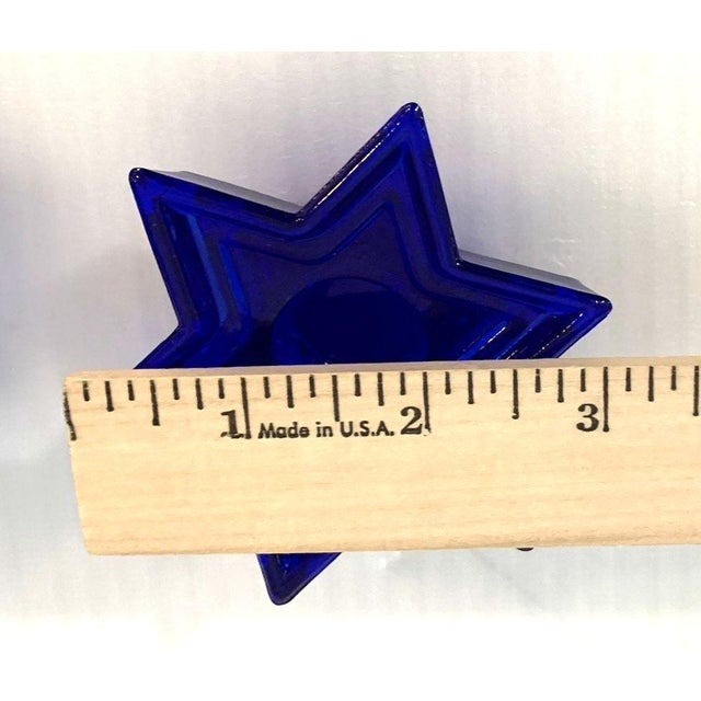 VTG Cobalt Blue 6‑Point Star Glass Candle Holders Pressed Glass Pair 1970s-1990s For Sale In Panama City, FL - Image 6 of 6