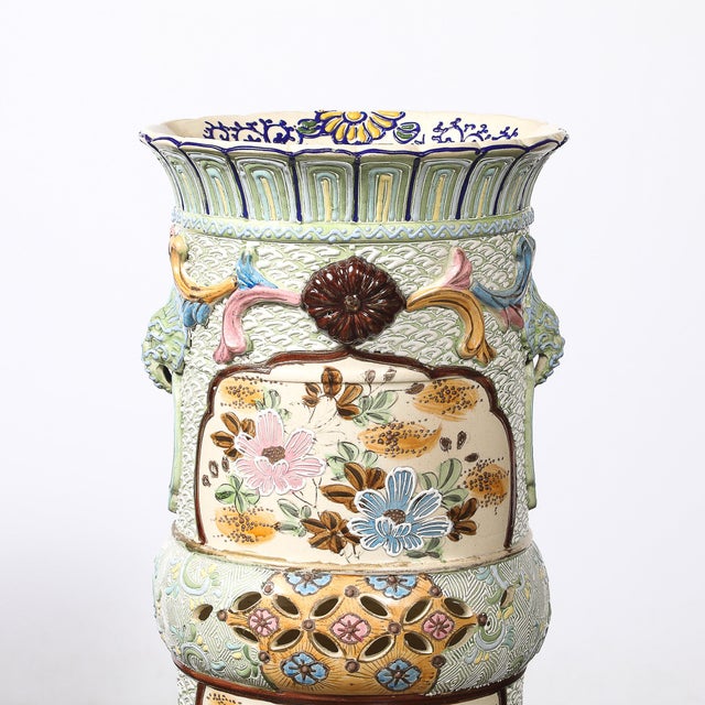 Vintage Japanese Satsuma Bead-Design Ceramic Umbrella Stand For Sale - Image 13 of 14