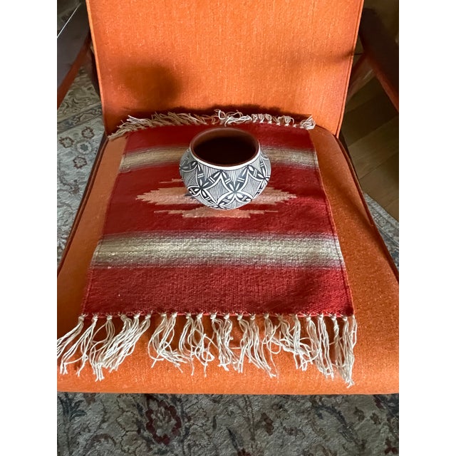 Rustic Chimayo Medium Orange Geometric Weaving For Sale - Image 3 of 5