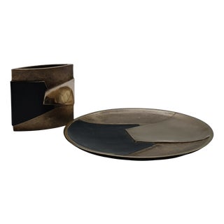 Vintage Bronze Vase and Empty Pockets Set by Esa Ferdigolli, Italy, 1980s, Set of 2 For Sale