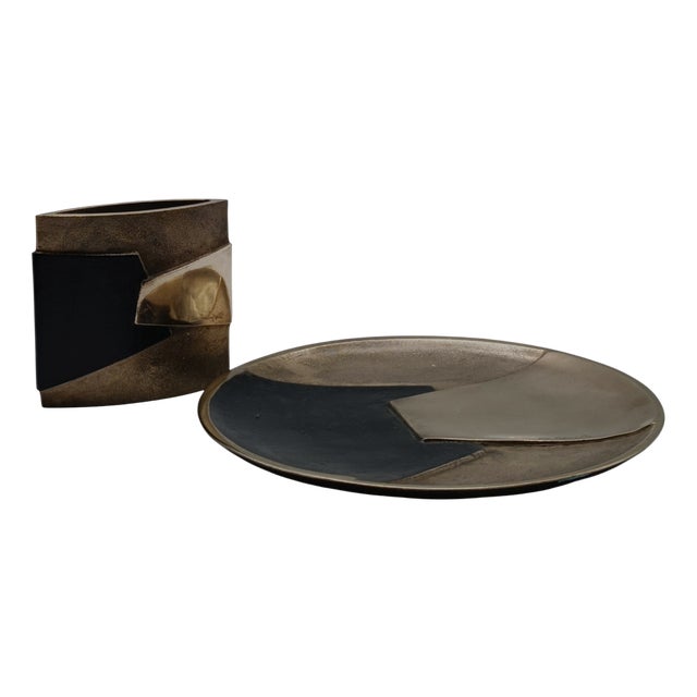 Vintage Bronze Vase and Empty Pockets Set by Esa Ferdigolli, Italy, 1980s, Set of 2 For Sale