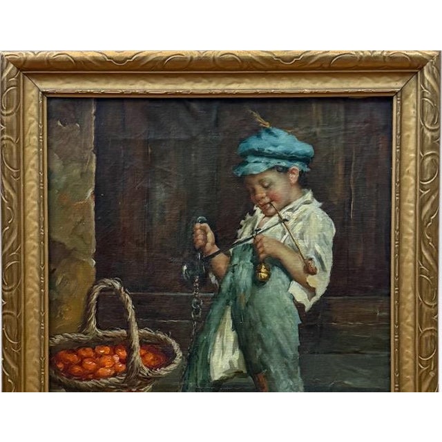 Antique 19th Century Italian Oil Painting by Adolfo Dumini Boy Weighing Vegetables in Ornate Gold Frame For Sale - Image 9 of 13