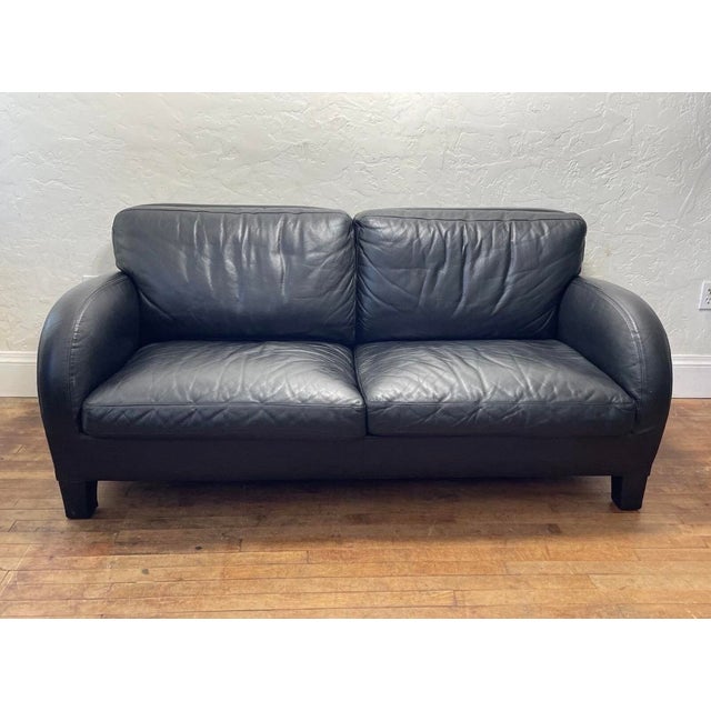 B&b Italia Antonio Citterio for Cina Two Seat Black Leather Sofa For Sale In San Francisco - Image 6 of 10