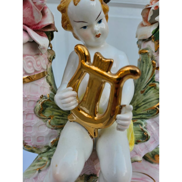 Pink Italian Cherub and Lyre Cornucopia Lamp For Sale - Image 8 of 18