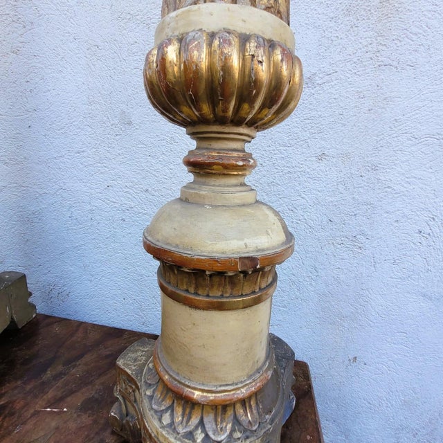 Large Lacquered and Gilded Wooden Candlesticks, Early 19th Century, Set of 6 For Sale - Image 10 of 17
