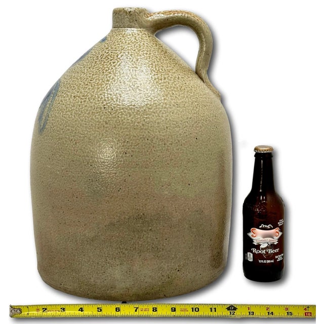 Great Looking Giant 5 Gallon Size Antique American Blue "Stinger" Decorated Stoneware Jug - Circa Late 19th Century For Sale - Image 11 of 12