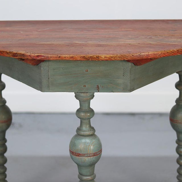 Rustic Antique Swedish Painted Folk Art Rustic Gustavian Side Table For Sale - Image 3 of 12