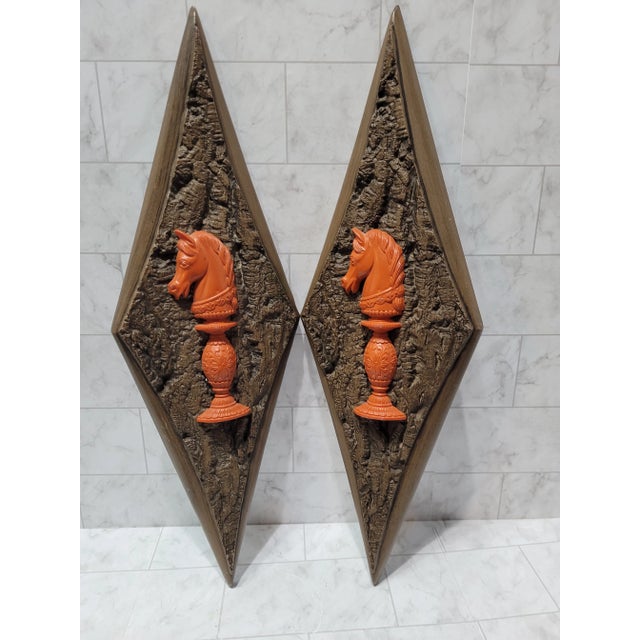 Mid Century Modern Burwood Chess Knight Horse Wall Hanging In good condition with minor wear and scratches Measures 22.5"H...