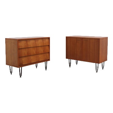 Honey Colored Cabinets by Alfred Hendrickx for Belform, 1950s, Set of 2 For Sale
