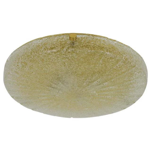Textured Glass and Brass Flush Mount attributed to Carl Fagerlund for Orrefors, Sweden, 1950s For Sale - Image 11 of 11