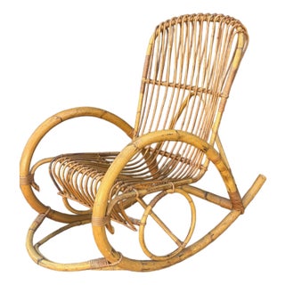 1970s Franco Albini Style Italian Bent Bamboo Chair - Rocking Chair - Built in Footrest For Sale