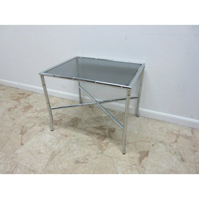 1980s French Regency Chrome Faux Bamboo Side Table For Sale - Image 5 of 12