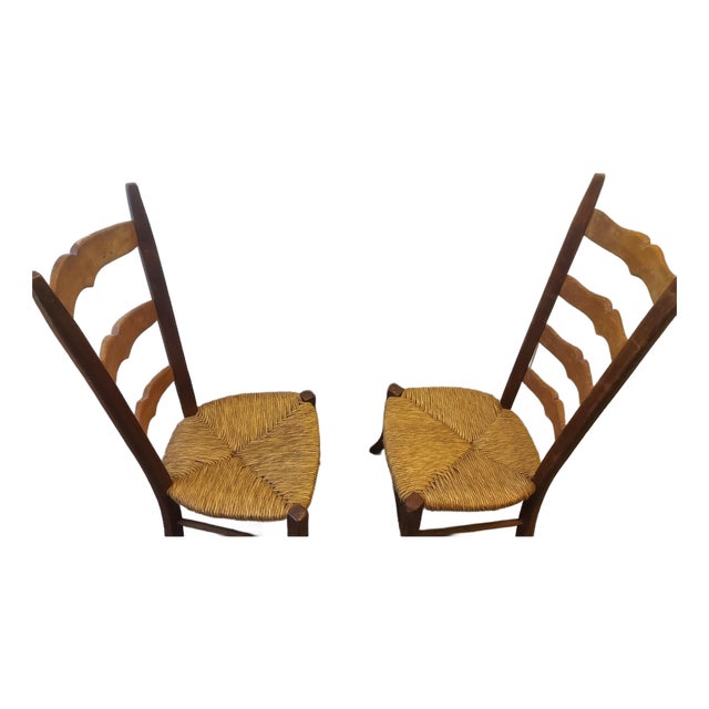 Pair of Antique Italian Ladder-Back Milking Chairs — 19th Century For Sale