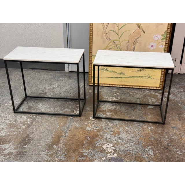 Design Plus Gallery presents a Pair of the Delaney Rectangular Marble End Tables by Pottery Barn. This modern pair brings...