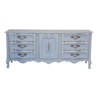 Vintage French Style Gray Dresser of Nine Drawers For Sale