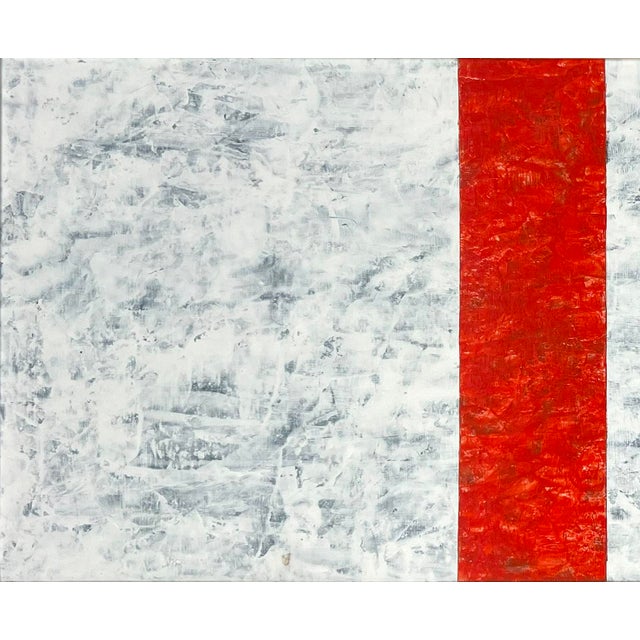 Op Art Abstract Geometric Composition in White, Red and Blue Original Acrylic on Board by Robert William Hinds For Sale - Image 3 of 6