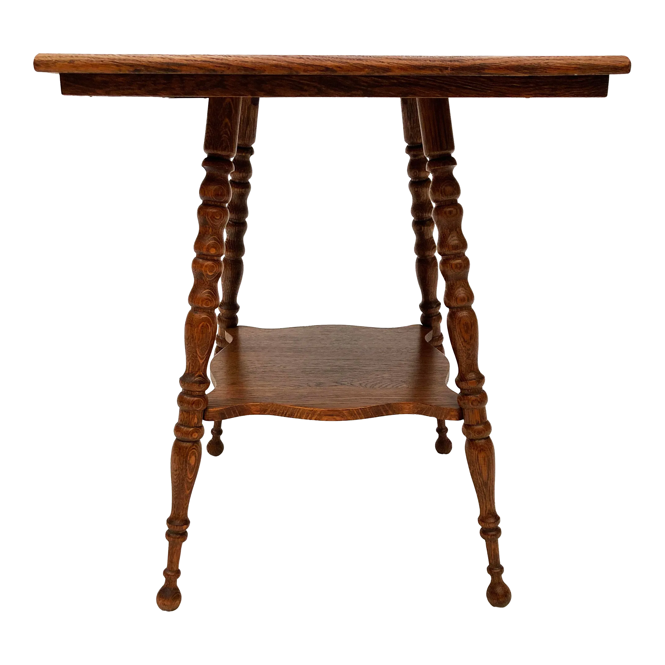 シガーラック　US アンティーク Americana 1920 Large Tiger Oak Turned Leg Side-Table With Second