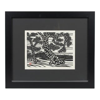 Japanese Yoshimaro Omori Signed Limited Ed Volcano Mountain Woodblock 1964 For Sale