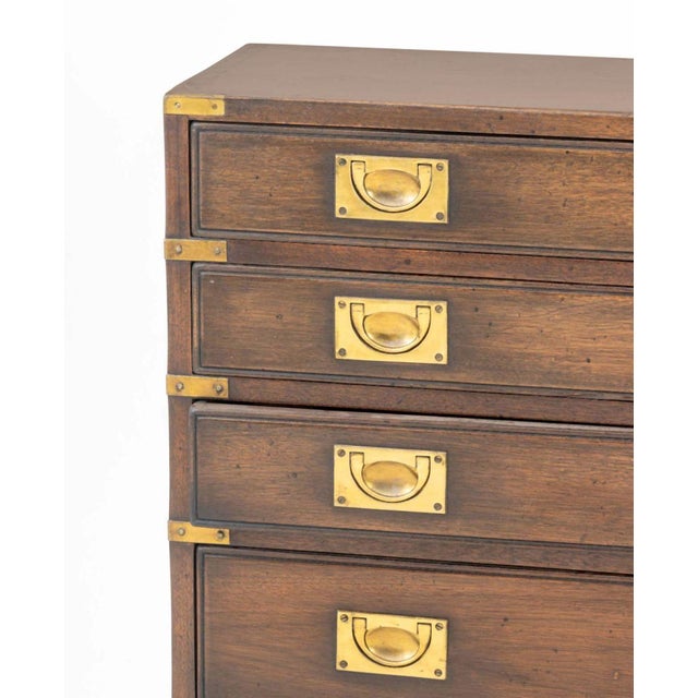 Campaign Style Brass Mounted Chest of Drawers, five drawers with brass handles and pulls. &nbsp;32" H x 28" W x 9.5" D....