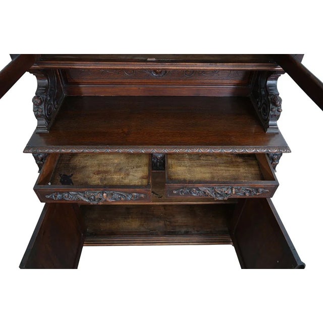 French Late 19th Century Large Superb Quality French Antique Heavily Carved Oak Hunt Board For Sale - Image 3 of 8