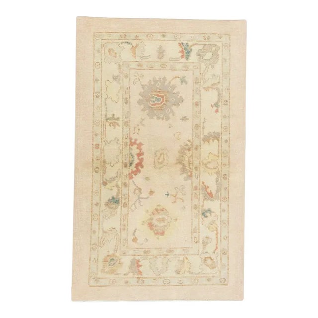 Turkish Oushak Rug Modern Beige Multicolor Handwoven Rug 3'1" X 5' For Sale In Houston - Image 6 of 6