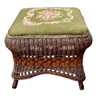 Antique Heywood Wakefield Wicker Foot Stool Ottoman For Sale
