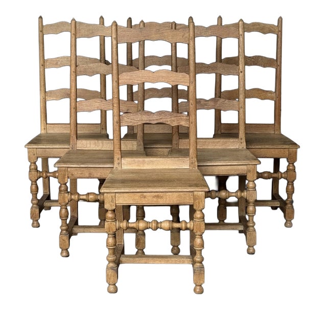 Oak Farmhouse Dining Chairs, 1920, Set of 6 For Sale