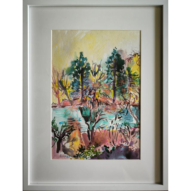 Paper Linda Clerget, Lake Saint Mandé, Watercolor on Paper, Framed For Sale - Image 7 of 8