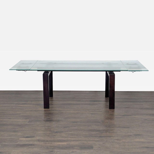 Modern Extendable Glass Top Dining Table For Sale - Image 3 of 6