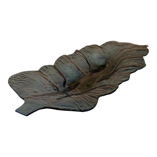Monumental Boho Sculptural Leaf Form Art Glass Platter in the Manner of Uttermost For Sale