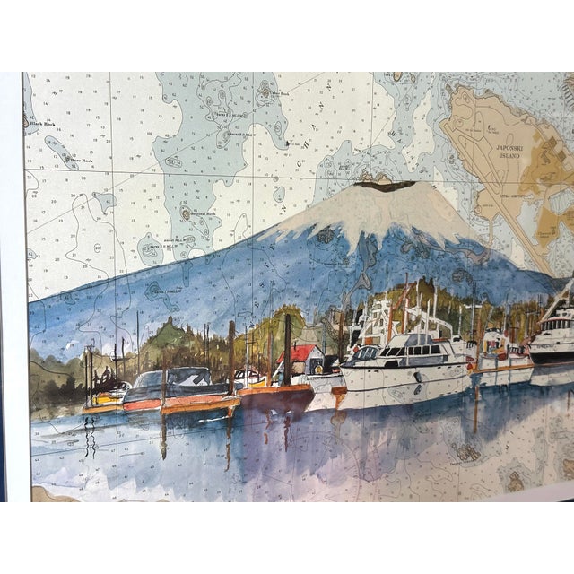 Sitka Harbor by Kay McCarty Framed Alaska Watercolor Print on Chart For Sale - Image 6 of 11